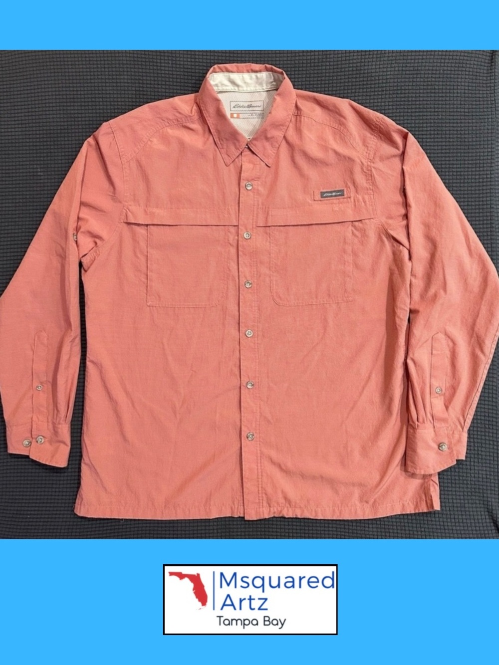 Eddie Bauer Fishing Shirt Mens XL Coral Long Sleeve Vented Outdoor Hiking Travel